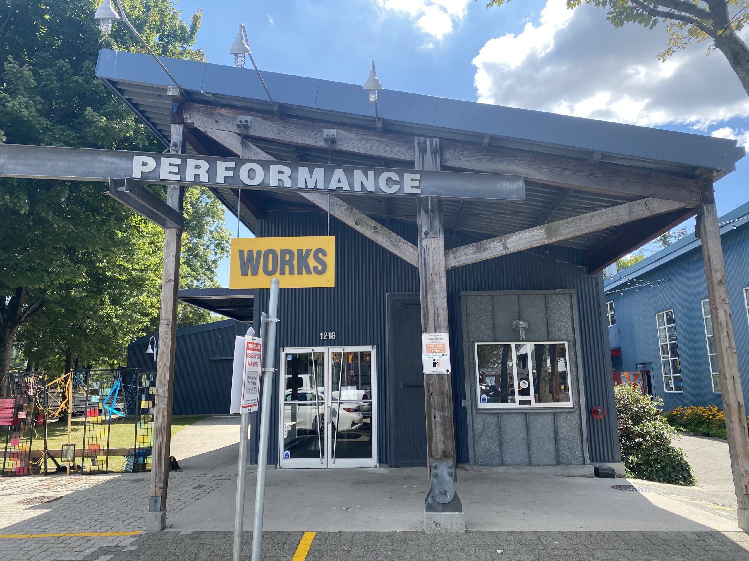The exterior, front view of Performance Works.